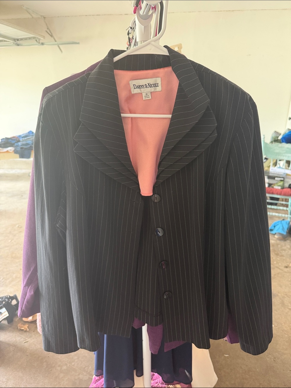 Danny & Nicole Black Pinstripe Blazer with Pink Lining